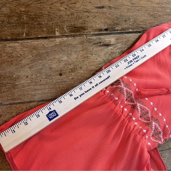 GNW Peasant Blouse Embroidered Boho Top Tassle Tie V neck Medium Tangerine - Picture 10 of 11